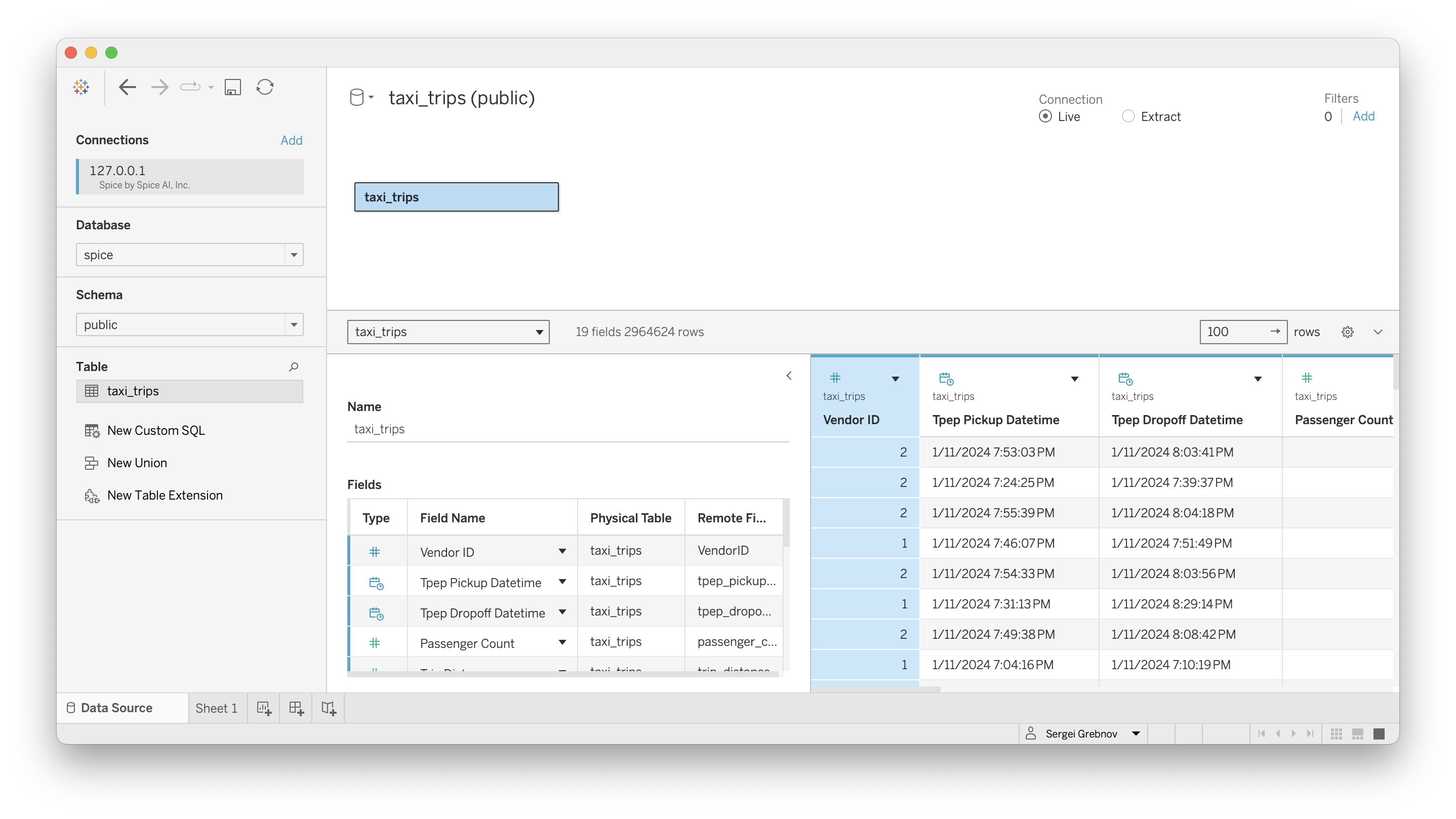 Query Spice.ai using Tableau